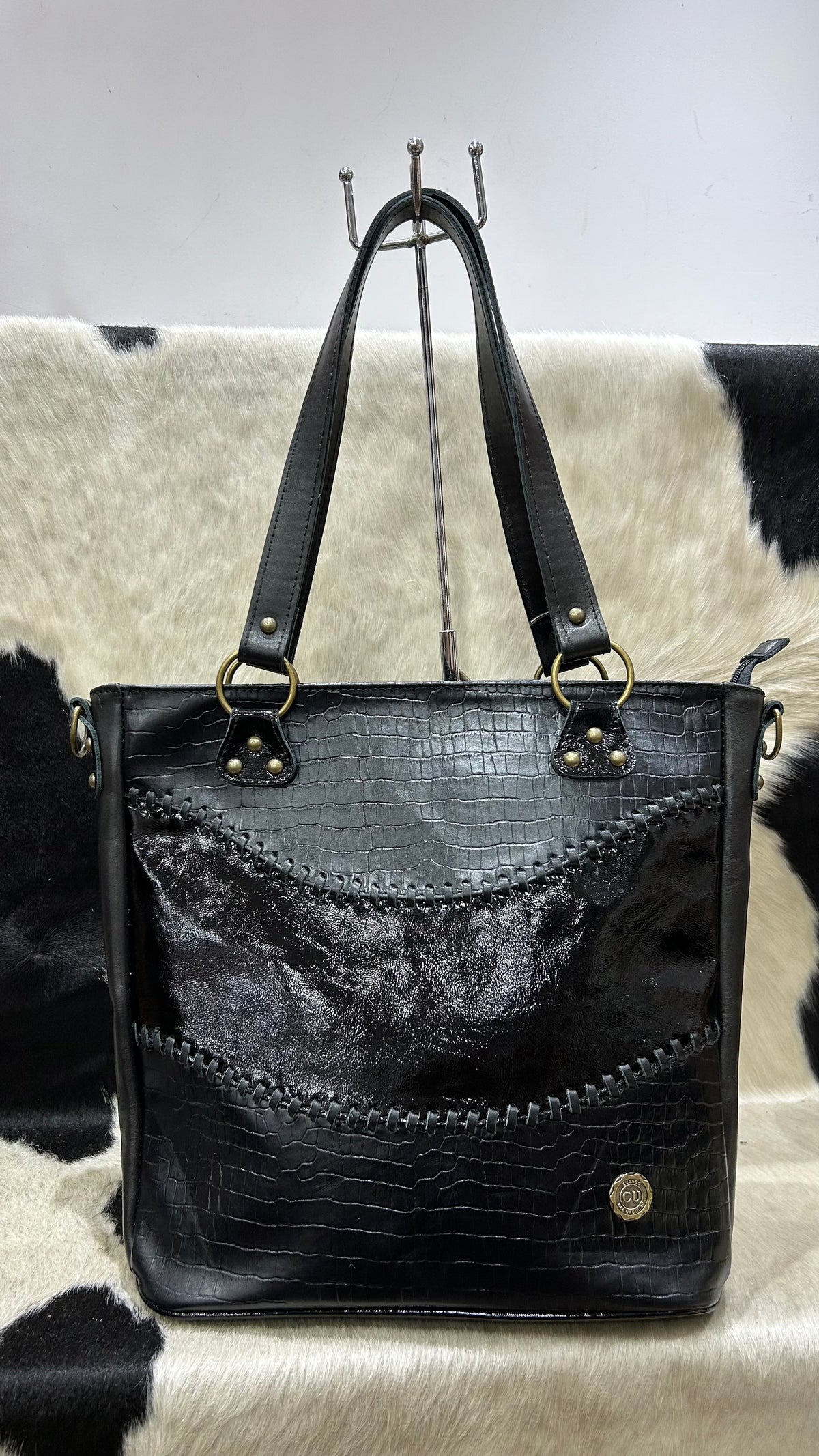 Cartera Luana - Negro con Charol y Croco