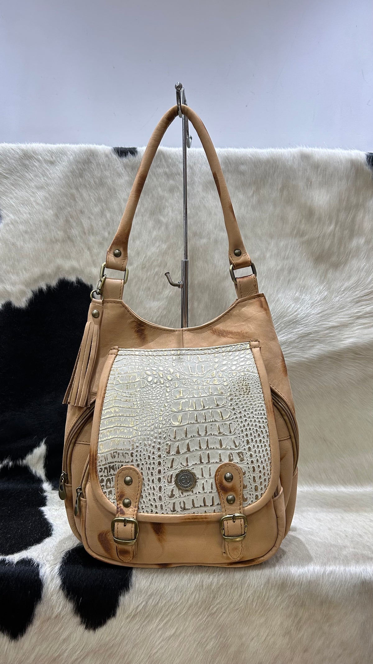Mochila Evelyn - Dulce de leche con Arena Oro